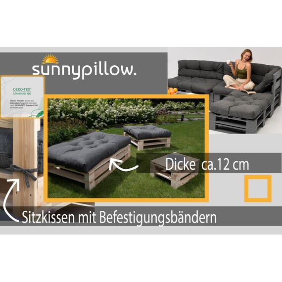 sunnypillow Palettenkissen für Gartenmöbel - Rückenkissen 120 x 40 cm - Rückenpolster für Bett und Sofa - Palettenpolster für Palettenmöbel - Gesteppte Gartenkissen - Rückenlehne, Kissen Braun