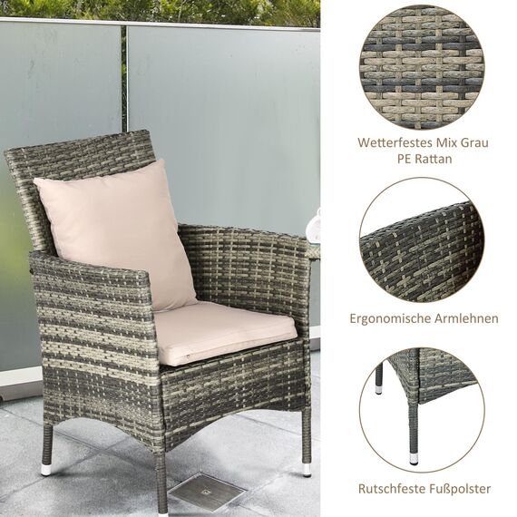 GIANTEX Balkonmöbel Kleiner Balkon, Rattan Gartenmöbel Set Bistrotisch mit 2 Stühlen, Balkonmöbel Set 3 teilig inkl. Kissen, Balkon Möbel für kleinenBalkon, Balkonset 2 Stühle 1 Tisch für 2 Personen