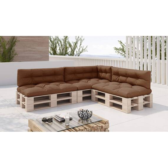 sunnypillow Palettenkissen für Palettenmöbel - 7er Set - Palettenauflage 120 x 80 für Palettensofa - Palettenpolster für Garten, Gesteppte Kissen für Europaletten - Sitzkissen & Rückenkissen Braun