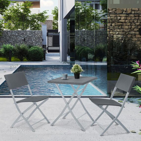 SVITA Bistroset 3-teilig 2 Stühle 1 Tisch Polyrattan Balkonset platzsparend klappbar Gartenmöbel Grau