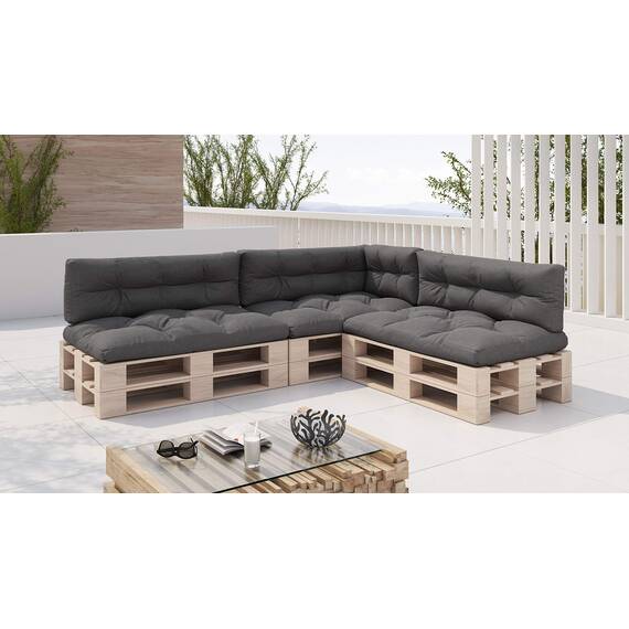 sunnypillow Palettenkissen für Palettenmöbel - 7er Set - Palettenauflage 120 x 80 für Palettensofa - Palettenpolster für Garten, Gesteppte Kissen für Europaletten - Sitzkissen & Rückenkissen Anthrazit