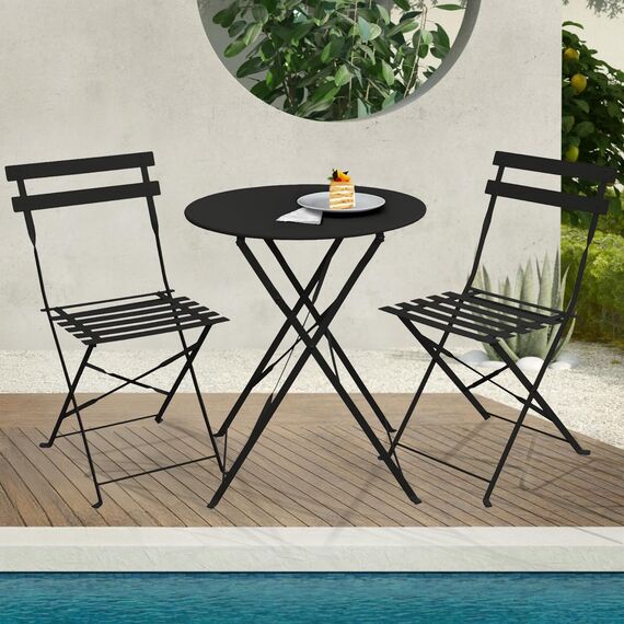 SVITA Bistro-Set 3-teilig Gartenset Garnitur Metall-Möbel Stuhl Tisch Klapp-Möbel Balkon-Set Schwarz