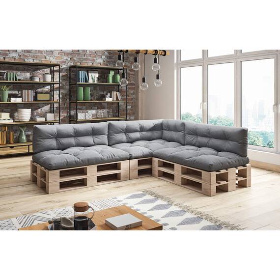 sunnypillow Palettenkissen für Palettenmöbel - 7er Set - Palettenauflage 120 x 80 für Palettensofa - Palettenpolster für Garten, Gesteppte Kissen für Europaletten - Sitzkissen & Rückenkissen Anthrazit