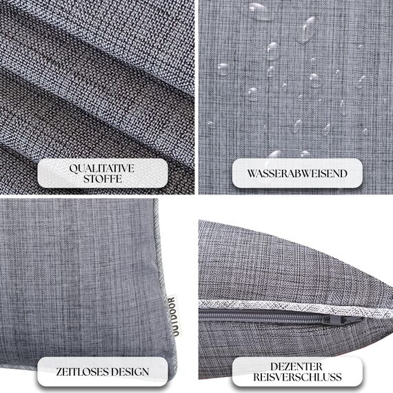Brandsseller 4er Set Outdoor Kissen 45x45 cm – Wetterfeste Zierkissen mit Paspel in Leinenoptik – Wasserabweisende Gartenkissen & Dekokissen für draußen – Sofakissen für Balkon & Terrasse - Grau
