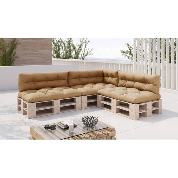 sunnypillow Palettenkissen für Palettenmöbel - 7er Set - Palettenauflage 120 x 80 für Palettensofa - Palettenpolster für Garten, Gesteppte Kissen für Europaletten - Sitzkissen & Rückenkissen Beige