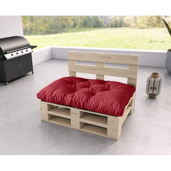 sunnypillow Palettenkissen für Gartenmöbel - Sitzkissen 120 x 60 cm - Palettenauflage für Palettensofa - Palettenpolster, Sitzpolster für Palettenmöbel - Gesteppte Gartenkissen - Kissen Rot