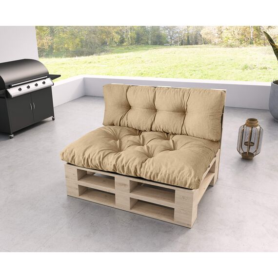 sunnypillow Palettenkissen für Gartenmöbel - Rückenkissen 120 x 50 cm - Rückenpolster für Bett und Sofa - Palettenpolster für Palettenmöbel - Gesteppte Gartenkissen - Rückenlehne, Kissen Beige