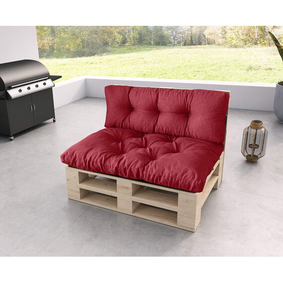 sunnypillow Palettenkissen für Gartenmöbel - Rückenkissen 120 x 60 cm - Rückenpolster für Bett und Sofa - Palettenpolster für Palettenmöbel - Gesteppte Gartenkissen - Rückenlehne, Kissen Rot