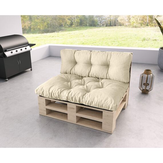 sunnypillow Palettenkissen für Gartenmöbel - Rückenkissen 120 x 40 cm - Rückenpolster für Bett und Sofa - Palettenpolster für Palettenmöbel - Gesteppte Gartenkissen - Rückenlehne, Kissen Cremefarben