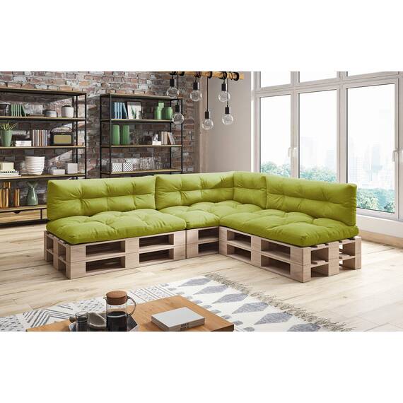 sunnypillow Palettenkissen für Palettenmöbel - 7er Set - Palettenauflage 120 x 80 für Palettensofa - Palettenpolster für Garten, Gesteppte Kissen für Europaletten - Sitzkissen & Rückenkissen Grün
