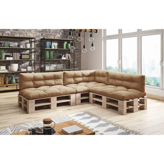 sunnypillow Palettenkissen für Palettenmöbel - 7er Set - Palettenauflage 120 x 80 für Palettensofa - Palettenpolster für Garten, Gesteppte Kissen für Europaletten - Sitzkissen & Rückenkissen Beige