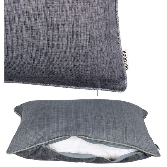 Brandsseller 4er Set Outdoor Kissen 45x45 cm – Wetterfeste Zierkissen mit Paspel in Leinenoptik – Wasserabweisende Gartenkissen & Dekokissen für draußen – Sofakissen für Balkon & Terrasse - Grau