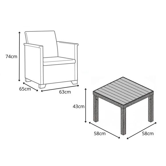 Keter Emma Balcony Gartenmöbel-Set aus Rattan mit 2 Sesseln und Tisch, Graphit