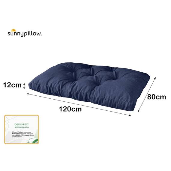 sunnypillow Palettenkissen für Gartenmöbel - Sitzkissen 120 x 80 cm - Palettenauflage für Palettensofa - Palettenpolster, Sitzpolster für Palettenmöbel - Gesteppte Gartenkissen - Kissen Blau