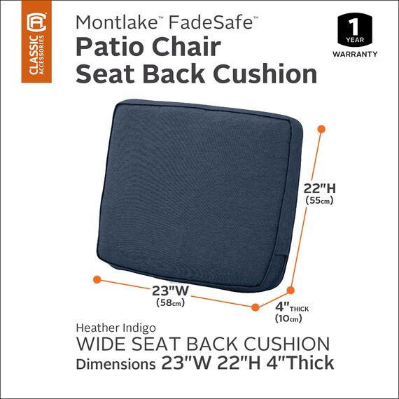 CLASSIC ACCESSORIES Montlake Wasserabweisendes Rückenkissen für Terrasse, Lounge, 58,9 x 55,9 x 10,2 cm, Indigoblau, für den Außenbereich