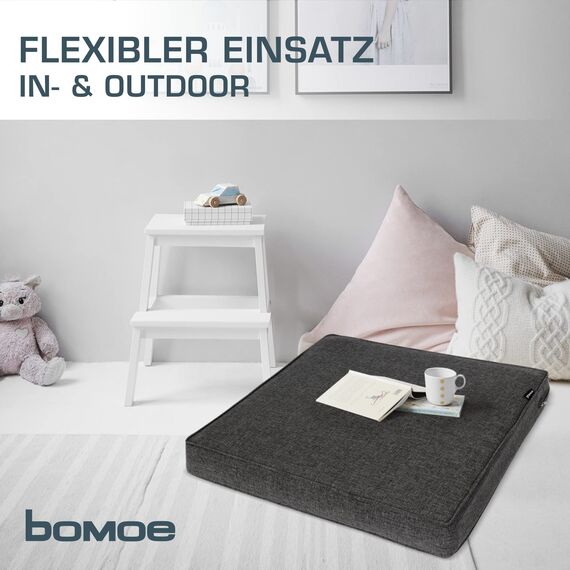 bomoe hochwertiges Outdoor Loungekissen 70x70cm – Bequemes Sitzkissen 8cm dick Polster Bezug Waschbar Gartenkissen UV-Schutz – Rattan Lounge Auflage Gartenmöbel Sitzauflage Anthrazit – ilano