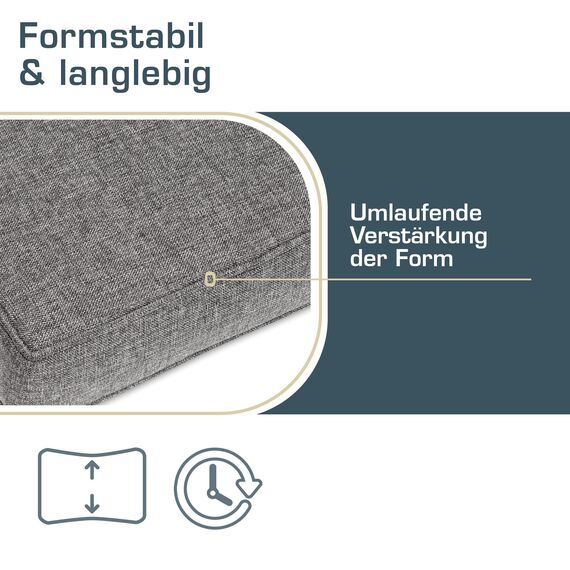bomoe hochwertiges Outdoor Loungekissen 50x50cm – Bequemes Sitzkissen 8cm dick Polster Bezug Waschbar Gartenkissen UV-Schutz – Rattan Lounge Auflage Gartenmöbel Sitzauflage Hellgrau – ilano