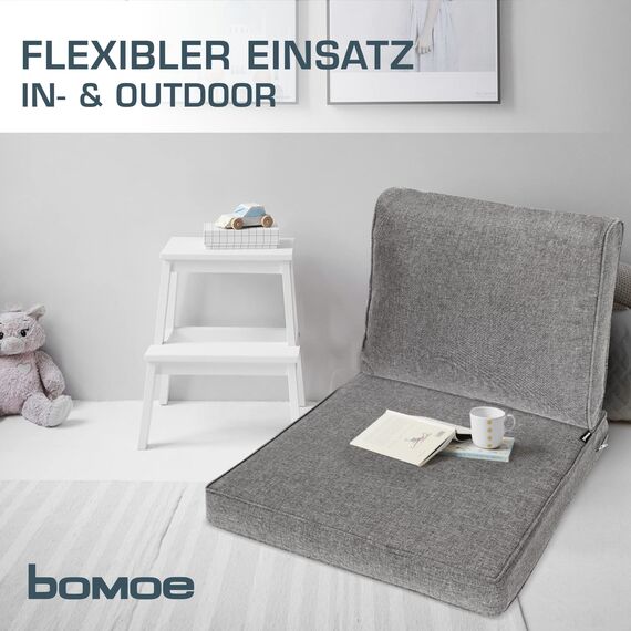 bomoe hochwertiges Outdoor Loungekissen 60x40cm – Bequemes Rückenkissen 10cm dick Polster Bezug Waschbar Gartenkissen UV-Schutz – Rattan Lounge Auflage Gartenmöbel Sitzauflage Hellgrau – ilano