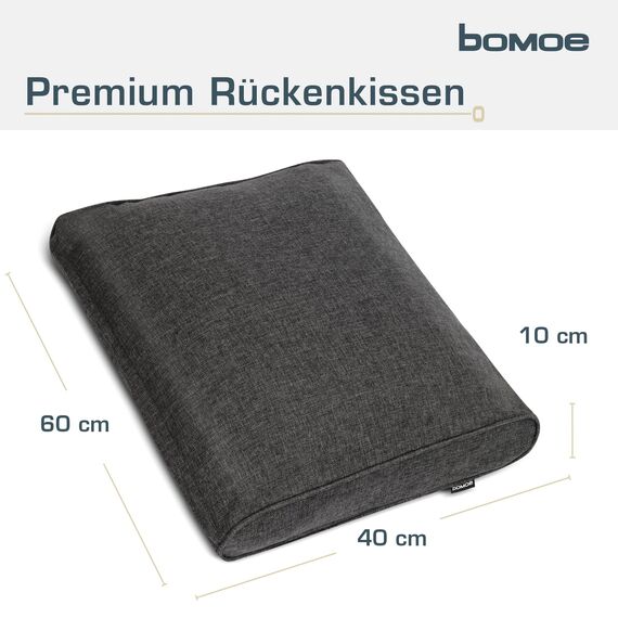 bomoe hochwertiges Outdoor Loungekissen 60x40cm – Bequemes Rückenkissen 10cm dick Polster Bezug Waschbar Gartenkissen UV-Schutz – Rattan Lounge Auflage Gartenmöbel Sitzauflage Anthrazit – ilano
