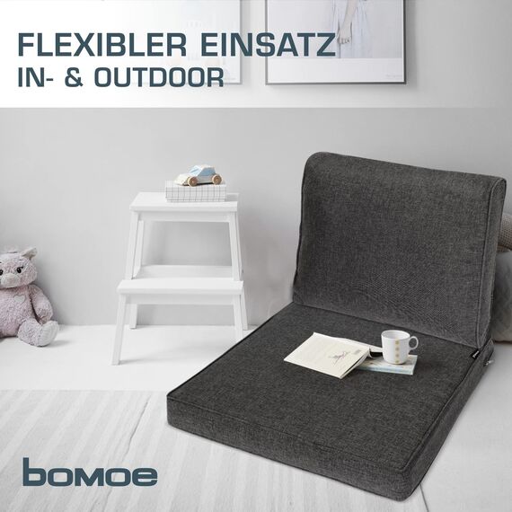bomoe hochwertiges Outdoor Loungekissen 60x40cm – Bequemes Rückenkissen 10cm dick Polster Bezug Waschbar Gartenkissen UV-Schutz – Rattan Lounge Auflage Gartenmöbel Sitzauflage Anthrazit – ilano