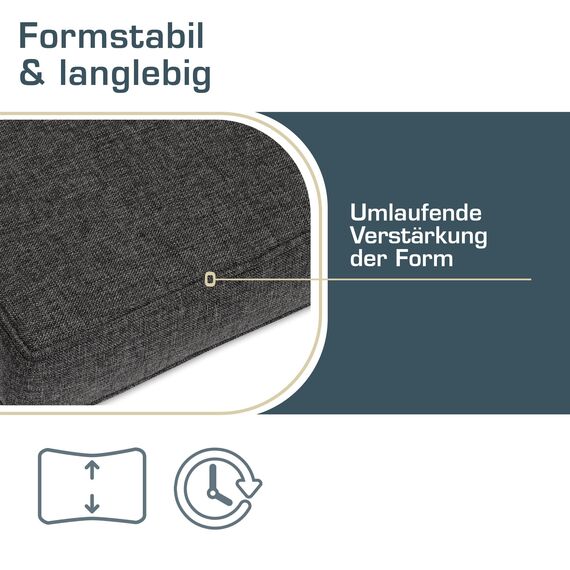 bomoe hochwertiges Outdoor Loungekissen 60x60cm – Bequemes Sitzkissen 8cm dick Polster Bezug Waschbar Gartenkissen UV-Schutz – Rattan Lounge Auflage Gartenmöbel Sitzauflage Anthrazit – ilano
