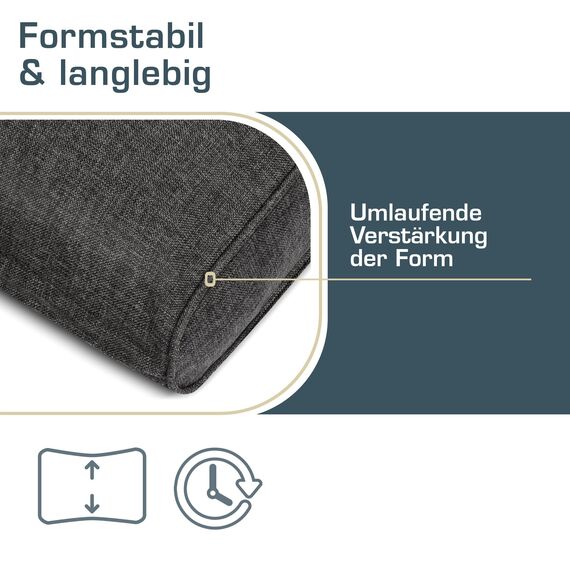 bomoe hochwertiges Outdoor Loungekissen 70x40cm – Bequemes Rückenkissen 10cm dick Polster Bezug Waschbar Gartenkissen UV-Schutz – Rattan Lounge Auflage Gartenmöbel Sitzauflage Anthrazit – ilano