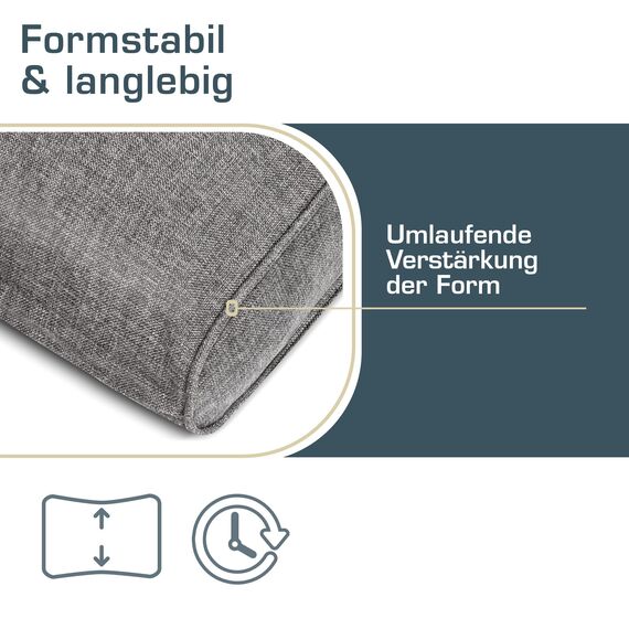 bomoe hochwertiges Outdoor Loungekissen 60x40cm – Bequemes Rückenkissen 10cm dick Polster Bezug Waschbar Gartenkissen UV-Schutz – Rattan Lounge Auflage Gartenmöbel Sitzauflage Hellgrau – ilano