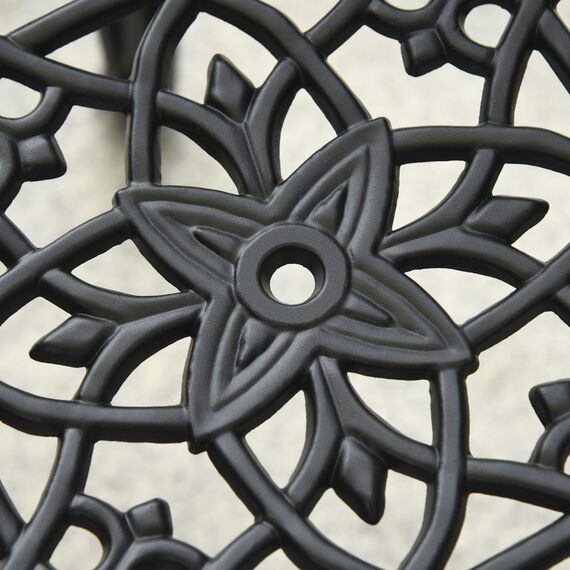 Outsunny Bistro-Set 3-teilig aus Aluminium Gartenmöbel Set mit geschnitztem Design Sitzgruppe mit Gartenstühlen Bistrotisch Schirmloch Outdoor Balkonmöbel Set Balkonset Gartengarnitur Schwarz