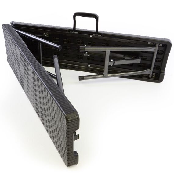 Nexos Gartengarnitur 1 Partytisch 2 Bänke klappbar Rattan-Optik Bierzeltgarnitur schwarz Set Festzelt Campingset Klapptisch robust Wetterfest