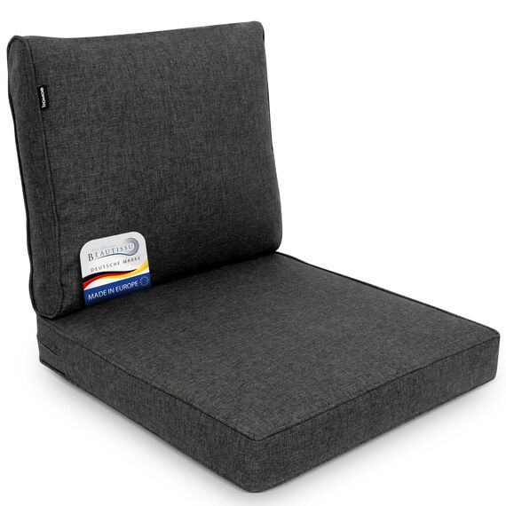 bomoe 2er Set Loungekissen Sitzkissen Outdoor 60x60 cm & Rückenkissen 60x40 cm – Hochwertige Polsterauflagen für Gartenmöbel Bezug Waschbar Lounge Kissen Outdoor Anthrazit UV-Schutz – ilano