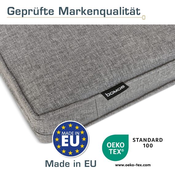 bomoe hochwertiges Outdoor Loungekissen 60x60cm – Bequemes Sitzkissen 8cm dick Polster Bezug Waschbar Gartenkissen UV-Schutz – Rattan Lounge Auflage Gartenmöbel Sitzauflage Hellgrau – ilano