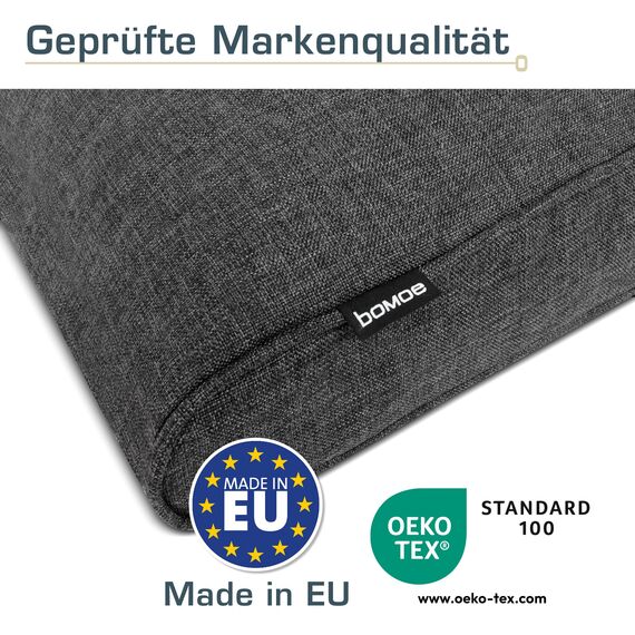 bomoe hochwertiges Outdoor Loungekissen 70x40cm – Bequemes Rückenkissen 10cm dick Polster Bezug Waschbar Gartenkissen UV-Schutz – Rattan Lounge Auflage Gartenmöbel Sitzauflage Anthrazit – ilano