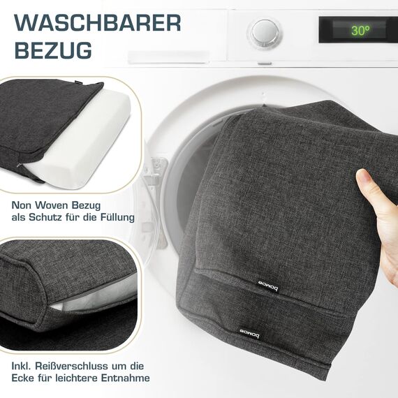 bomoe hochwertiges Outdoor Loungekissen 70x40cm – Bequemes Rückenkissen 10cm dick Polster Bezug Waschbar Gartenkissen UV-Schutz – Rattan Lounge Auflage Gartenmöbel Sitzauflage Anthrazit – ilano