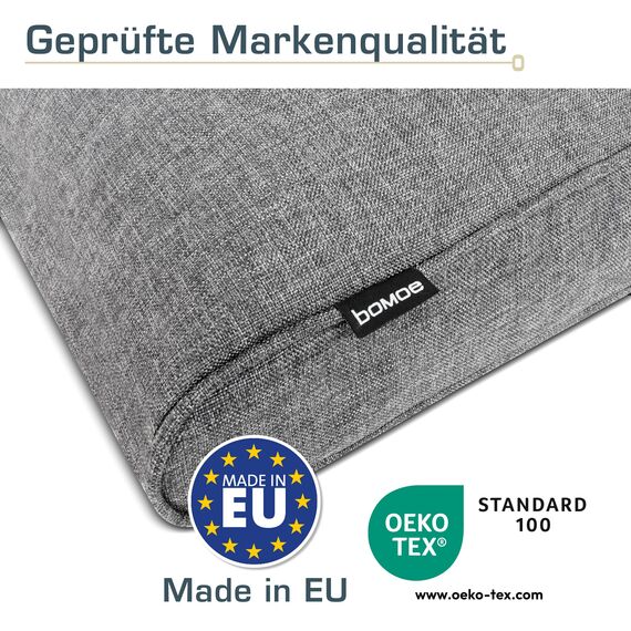 bomoe hochwertiges Outdoor Loungekissen 60x40cm – Bequemes Rückenkissen 10cm dick Polster Bezug Waschbar Gartenkissen UV-Schutz – Rattan Lounge Auflage Gartenmöbel Sitzauflage Hellgrau – ilano