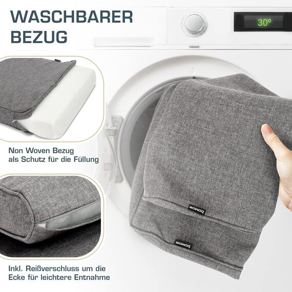 bomoe hochwertiges Outdoor Loungekissen 60x40cm – Bequemes Rückenkissen 10cm dick Polster Bezug Waschbar Gartenkissen UV-Schutz – Rattan Lounge Auflage Gartenmöbel Sitzauflage Hellgrau – ilano