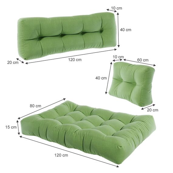 Vicco Palettenkissen Set Flocken, Grün, 7 Teile, zur Polsterung von Sitz- und Rückenflächen auf Europaletten