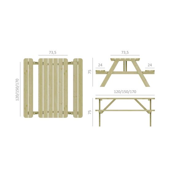 PLATAN ROOM Picknick Sitzgruppe aus Holz 170 cm Tisch Bank Kiefernholz massiv 35 mm Bierbank stabil und robust