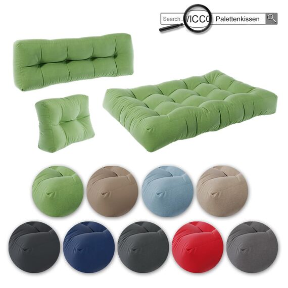 Vicco Palettenkissen Set Flocken, Grün, 7 Teile, zur Polsterung von Sitz- und Rückenflächen auf Europaletten