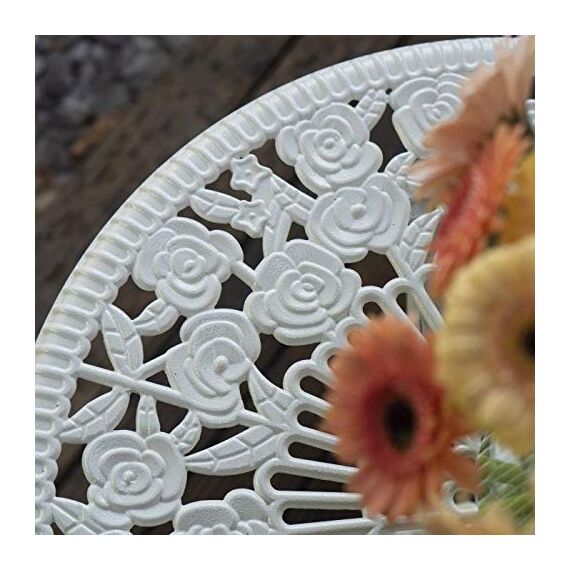 Lazy Susan London Rose Gartenmöbel-Set, rund, 2-Sitzer, Aluminiumguss, wetterfest, wartungsfrei, passende Bistro-Stühle, klassisches weißes Finish