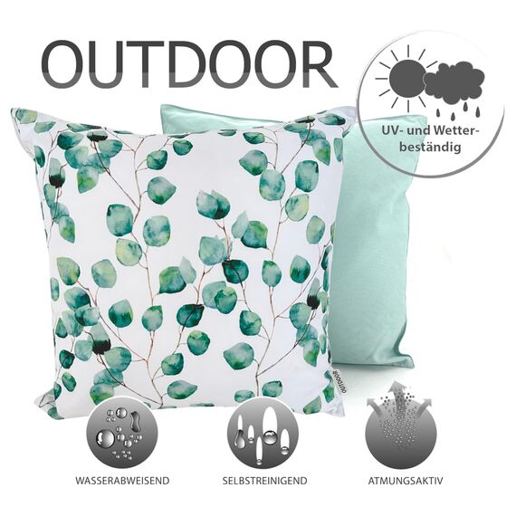 heimtexland ® Outdoorkissen Lotus Effekt 45x45 Garten Dekokissen Wasserabweisend Outdoor Lounge Deko Kissen Typ742 Eukalyptus