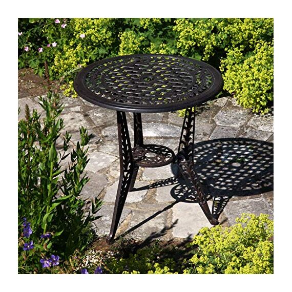 Lazy Susan | Ivy-Bistro-Tisch aus Aluguss mit 2 Stühlen | Garten-Set | Antik-Bronze | Wetterfest | 3 Jahre Garantie | (Rose Stühle, Keine Kissen)