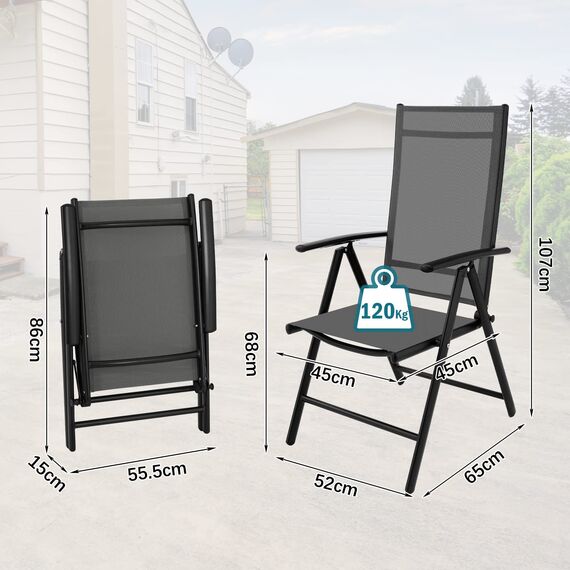 Increkid 3-TLG. Gartenmöbel-Set, Terrassenmöbel, Balkonmöbel - Sitzgarnitur aus Aluminium Teslin Hochlehner, 7-Fach verstellbar - Wetterfest und Klappbar