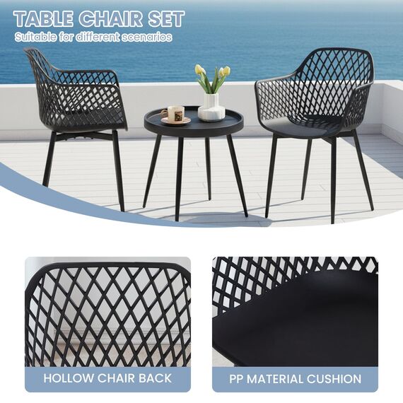 buybyroom Gartenmöbel Set 2 Garten Stühle +Tisch, Outdoor Balkonmöbel Kleiner Balkon Gartengarnitur Set Kunststoff Terrassenmöbel Set für Balkon, Terrasse & Garten, Schwarz