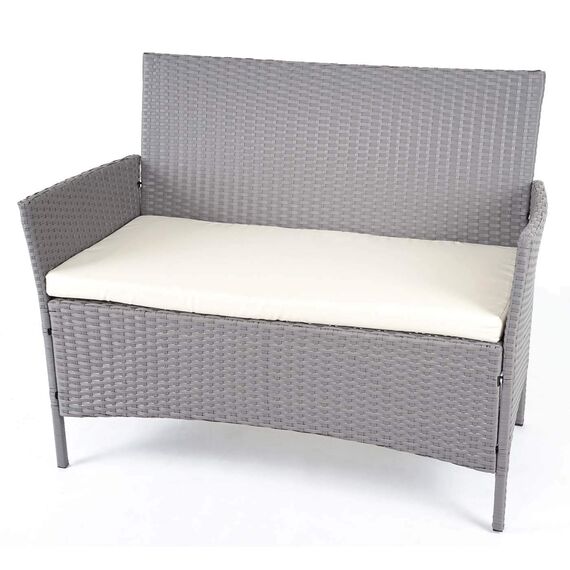 Mendler Poly-Rattan Garten-Garnitur HWC-D82, Sitzgruppe Lounge-Set - grau mit Kissen Creme