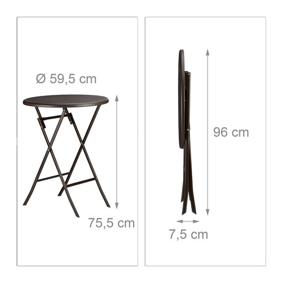 Relaxdays Gartenmöbel Set Bastian, klappbar, 3-teilig, Rattan-Optik, klein, HBT Tisch: 75,5 x 60 x 60 cm, braun