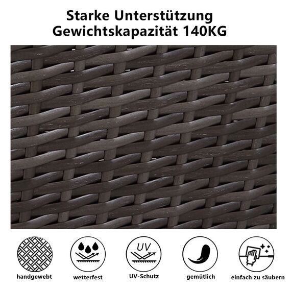 MeXo Balkonmöbel Set 4 Personen Kleiner Balkon, wetterfest pflegeleicht, Belastbarkeit pro Sitzplatz bis zur 140kg, Lounge Rattan Outdoor Grau