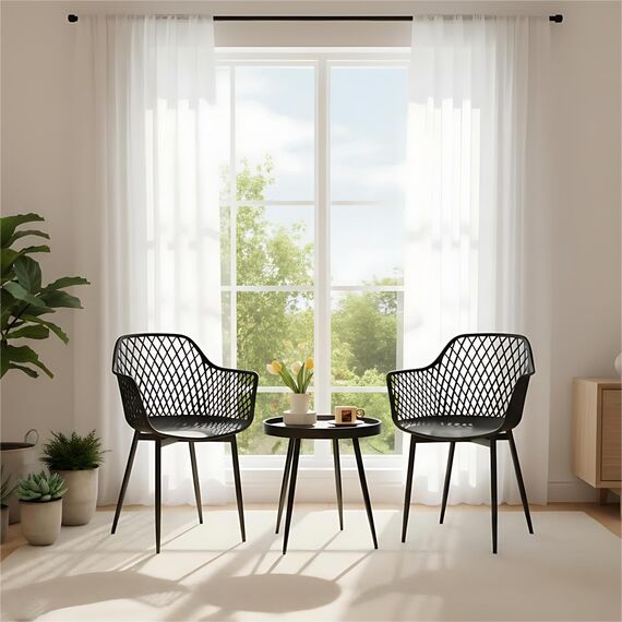 buybyroom Gartenmöbel Set 2 Garten Stühle +Tisch, Outdoor Balkonmöbel Kleiner Balkon Gartengarnitur Set Kunststoff Terrassenmöbel Set für Balkon, Terrasse & Garten, Schwarz