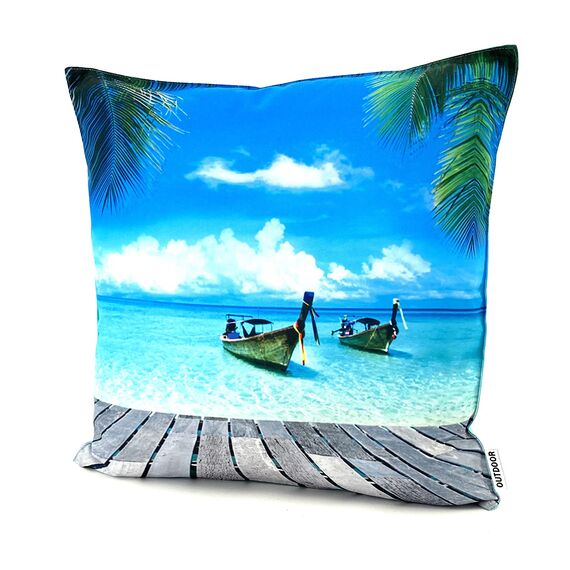 heimtexland ® Outdoorkissen Bedruckt 45x45 Garten Lounge Dekokissen Outdoor Lotus Effekt Typ742 Südsee Boote
