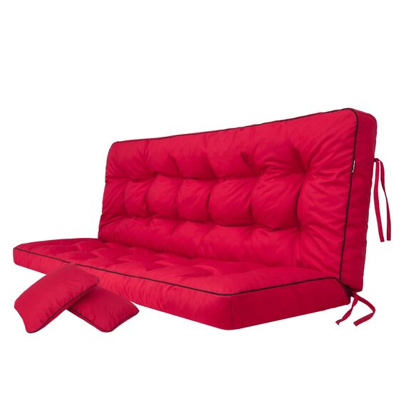 PillowPrim Rot Sitzauflage für Hollywoodschaukel, 150 cm Gartenschaukelkissen, Komfortable Bankauflage mit Rückenlehne, Passend für Rattanmöbel