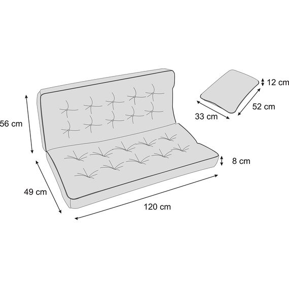 PillowPrim Graphit Sitzauflage für Hollywoodschaukel, Gartenschaukelkissen 120 cm, Bequeme Bankauflage mit Rückenlehne, Wohnwagen Geeignet